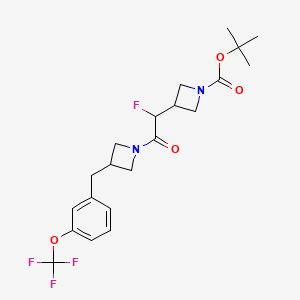 molecular formula C21H26F4N2O4 B7384155 Tert-butyl 3-[1-fluoro-2-oxo-2-[3-[[3-(trifluoromethoxy)phenyl]methyl]azetidin-1-yl]ethyl]azetidine-1-carboxylate 