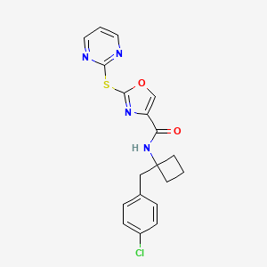 molecular formula C19H17ClN4O2S B7384181 N-[1-[(4-chlorophenyl)methyl]cyclobutyl]-2-pyrimidin-2-ylsulfanyl-1,3-oxazole-4-carboxamide 
