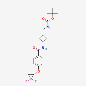 molecular formula C20H26F2N2O4 B7384244 tert-butyl N-[[3-[[4-(2,2-difluorocyclopropyl)oxybenzoyl]amino]cyclobutyl]methyl]carbamate 