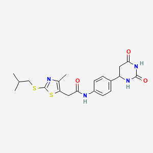 molecular formula C20H24N4O3S2 B7384251 N-[4-(2,6-dioxo-1,3-diazinan-4-yl)phenyl]-2-[4-methyl-2-(2-methylpropylsulfanyl)-1,3-thiazol-5-yl]acetamide 