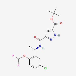 molecular formula C18H20ClF2N3O4 B7384256 tert-butyl 3-[[(1R)-1-[5-chloro-2-(difluoromethoxy)phenyl]ethyl]carbamoyl]-1H-pyrazole-5-carboxylate 
