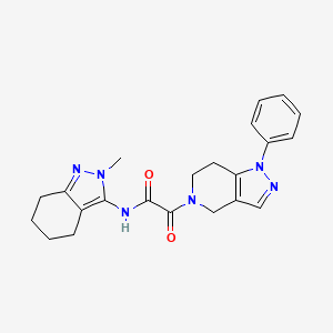 molecular formula C22H24N6O2 B7384271 N-(2-methyl-4,5,6,7-tetrahydroindazol-3-yl)-2-oxo-2-(1-phenyl-6,7-dihydro-4H-pyrazolo[4,3-c]pyridin-5-yl)acetamide 