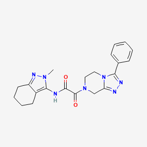 molecular formula C21H23N7O2 B7384388 N-(2-methyl-4,5,6,7-tetrahydroindazol-3-yl)-2-oxo-2-(3-phenyl-6,8-dihydro-5H-[1,2,4]triazolo[4,3-a]pyrazin-7-yl)acetamide 