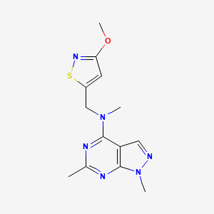 molecular formula C13H16N6OS B7384598 N-[(3-methoxy-1,2-thiazol-5-yl)methyl]-N,1,6-trimethylpyrazolo[3,4-d]pyrimidin-4-amine 