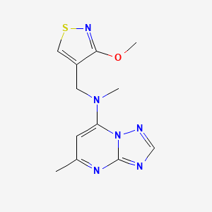 molecular formula C12H14N6OS B7384602 N-[(3-methoxy-1,2-thiazol-4-yl)methyl]-N,5-dimethyl-[1,2,4]triazolo[1,5-a]pyrimidin-7-amine 
