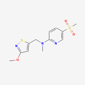 molecular formula C12H15N3O3S2 B7384629 N-[(3-methoxy-1,2-thiazol-5-yl)methyl]-N-methyl-5-methylsulfonylpyridin-2-amine 