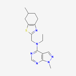 molecular formula C17H22N6S B7384689 N-ethyl-1-methyl-N-[(6-methyl-4,5,6,7-tetrahydro-1,3-benzothiazol-2-yl)methyl]pyrazolo[3,4-d]pyrimidin-4-amine 