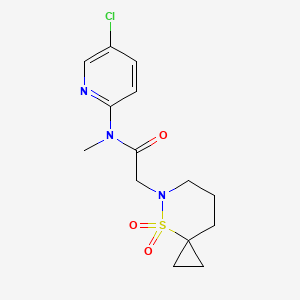 molecular formula C14H18ClN3O3S B7384753 N-(5-chloropyridin-2-yl)-2-(4,4-dioxo-4lambda6-thia-5-azaspiro[2.5]octan-5-yl)-N-methylacetamide 