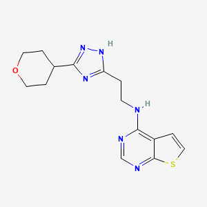 molecular formula C15H18N6OS B7384788 N-[2-[3-(oxan-4-yl)-1H-1,2,4-triazol-5-yl]ethyl]thieno[2,3-d]pyrimidin-4-amine 