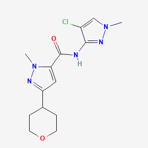molecular formula C14H18ClN5O2 B7385020 N-(4-chloro-1-methylpyrazol-3-yl)-2-methyl-5-(oxan-4-yl)pyrazole-3-carboxamide 
