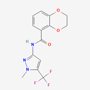 molecular formula C14H12F3N3O3 B7385046 N-[1-methyl-5-(trifluoromethyl)pyrazol-3-yl]-2,3-dihydro-1,4-benzodioxine-5-carboxamide 
