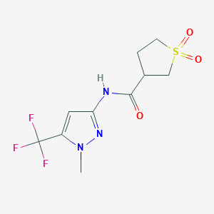 molecular formula C10H12F3N3O3S B7385064 N-[1-methyl-5-(trifluoromethyl)pyrazol-3-yl]-1,1-dioxothiolane-3-carboxamide 
