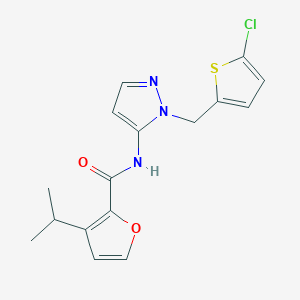 molecular formula C16H16ClN3O2S B7385076 N-[2-[(5-chlorothiophen-2-yl)methyl]pyrazol-3-yl]-3-propan-2-ylfuran-2-carboxamide 