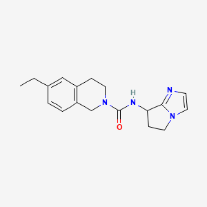 molecular formula C18H22N4O B7385442 N-(6,7-dihydro-5H-pyrrolo[1,2-a]imidazol-7-yl)-6-ethyl-3,4-dihydro-1H-isoquinoline-2-carboxamide 