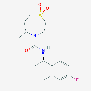 molecular formula C16H23FN2O3S B7385588 N-[(1S)-1-(4-fluoro-2-methylphenyl)ethyl]-5-methyl-1,1-dioxo-1,4-thiazepane-4-carboxamide 