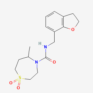 molecular formula C16H22N2O4S B7385596 N-(2,3-dihydro-1-benzofuran-7-ylmethyl)-5-methyl-1,1-dioxo-1,4-thiazepane-4-carboxamide 