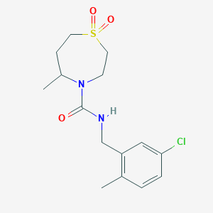 molecular formula C15H21ClN2O3S B7385598 N-[(5-chloro-2-methylphenyl)methyl]-5-methyl-1,1-dioxo-1,4-thiazepane-4-carboxamide 