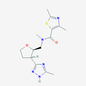 molecular formula C15H21N5O2S B7385736 N,2,4-trimethyl-N-[[(2R,3R)-3-(5-methyl-1H-1,2,4-triazol-3-yl)oxolan-2-yl]methyl]-1,3-thiazole-5-carboxamide 