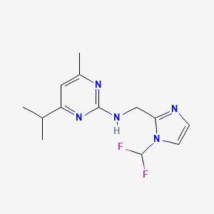 molecular formula C13H17F2N5 B7385932 N-[[1-(difluoromethyl)imidazol-2-yl]methyl]-4-methyl-6-propan-2-ylpyrimidin-2-amine 