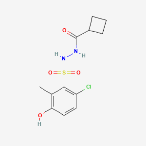 molecular formula C13H17ClN2O4S B7386041 N'-(6-chloro-3-hydroxy-2,4-dimethylphenyl)sulfonylcyclobutanecarbohydrazide 