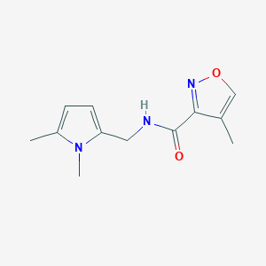 molecular formula C12H15N3O2 B7386092 N-[(1,5-dimethylpyrrol-2-yl)methyl]-4-methyl-1,2-oxazole-3-carboxamide 
