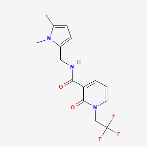 molecular formula C15H16F3N3O2 B7386113 N-[(1,5-dimethylpyrrol-2-yl)methyl]-2-oxo-1-(2,2,2-trifluoroethyl)pyridine-3-carboxamide 