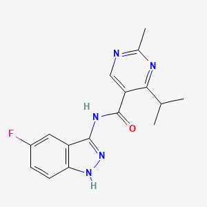 molecular formula C16H16FN5O B7386129 N-(5-fluoro-1H-indazol-3-yl)-2-methyl-4-propan-2-ylpyrimidine-5-carboxamide 