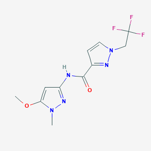 molecular formula C11H12F3N5O2 B7386206 N-(5-methoxy-1-methylpyrazol-3-yl)-1-(2,2,2-trifluoroethyl)pyrazole-3-carboxamide 