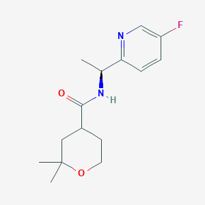 molecular formula C15H21FN2O2 B7386256 N-[(1S)-1-(5-fluoropyridin-2-yl)ethyl]-2,2-dimethyloxane-4-carboxamide 
