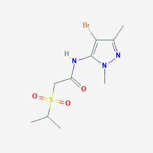 molecular formula C10H16BrN3O3S B7386277 N-(4-bromo-2,5-dimethylpyrazol-3-yl)-2-propan-2-ylsulfonylacetamide 