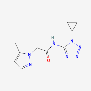 molecular formula C10H13N7O B7386287 N-(1-cyclopropyltetrazol-5-yl)-2-(5-methylpyrazol-1-yl)acetamide 