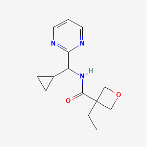 molecular formula C14H19N3O2 B7386367 N-[cyclopropyl(pyrimidin-2-yl)methyl]-3-ethyloxetane-3-carboxamide 
