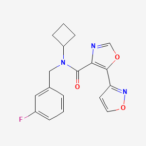 molecular formula C18H16FN3O3 B7386410 N-cyclobutyl-N-[(3-fluorophenyl)methyl]-5-(1,2-oxazol-3-yl)-1,3-oxazole-4-carboxamide 