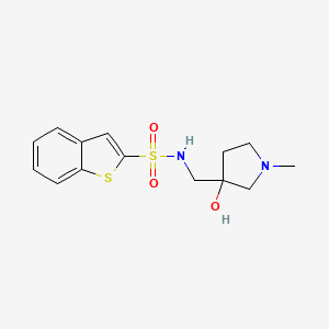molecular formula C14H18N2O3S2 B7386598 N-[(3-hydroxy-1-methylpyrrolidin-3-yl)methyl]-1-benzothiophene-2-sulfonamide 