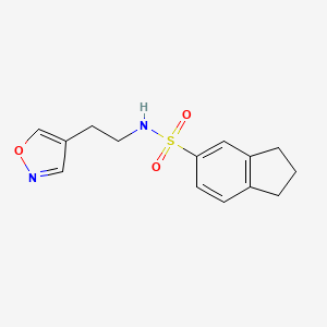 molecular formula C14H16N2O3S B7386917 N-[2-(1,2-oxazol-4-yl)ethyl]-2,3-dihydro-1H-indene-5-sulfonamide 