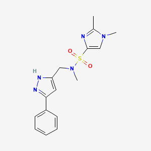 molecular formula C16H19N5O2S B7387142 N,1,2-trimethyl-N-[(3-phenyl-1H-pyrazol-5-yl)methyl]imidazole-4-sulfonamide 