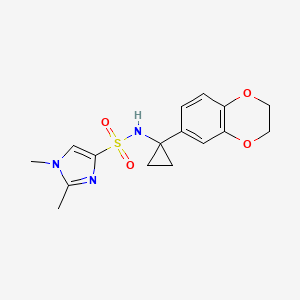 molecular formula C16H19N3O4S B7387154 N-[1-(2,3-dihydro-1,4-benzodioxin-6-yl)cyclopropyl]-1,2-dimethylimidazole-4-sulfonamide 
