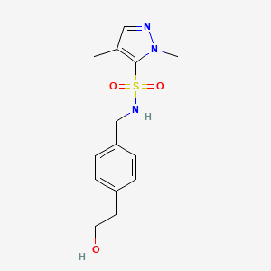 molecular formula C14H19N3O3S B7387169 N-[[4-(2-hydroxyethyl)phenyl]methyl]-2,4-dimethylpyrazole-3-sulfonamide 