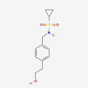 molecular formula C12H17NO3S B7387190 N-[[4-(2-hydroxyethyl)phenyl]methyl]cyclopropanesulfonamide 