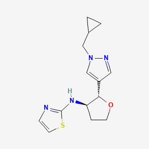 molecular formula C14H18N4OS B7387363 N-[(2S,3R)-2-[1-(cyclopropylmethyl)pyrazol-4-yl]oxolan-3-yl]-1,3-thiazol-2-amine 