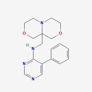 molecular formula C18H22N4O2 B7387507 N-(1,3,4,6,7,9-hexahydro-[1,4]oxazino[3,4-c][1,4]oxazin-9a-ylmethyl)-5-phenylpyrimidin-4-amine 
