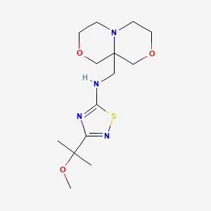 molecular formula C14H24N4O3S B7387512 N-(1,3,4,6,7,9-hexahydro-[1,4]oxazino[3,4-c][1,4]oxazin-9a-ylmethyl)-3-(2-methoxypropan-2-yl)-1,2,4-thiadiazol-5-amine 