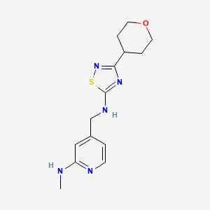 molecular formula C14H19N5OS B7388079 N-[[2-(methylamino)pyridin-4-yl]methyl]-3-(oxan-4-yl)-1,2,4-thiadiazol-5-amine 