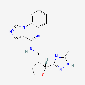 molecular formula C18H19N7O B7388173 N-[[(2R,3R)-2-(5-methyl-1H-1,2,4-triazol-3-yl)oxolan-3-yl]methyl]imidazo[1,5-a]quinoxalin-4-amine 