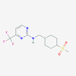molecular formula C13H18F3N3O2S B7388276 N-[(4-methylsulfonylcyclohexyl)methyl]-4-(trifluoromethyl)pyrimidin-2-amine 