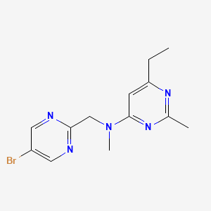 molecular formula C13H16BrN5 B7388295 N-[(5-bromopyrimidin-2-yl)methyl]-6-ethyl-N,2-dimethylpyrimidin-4-amine 