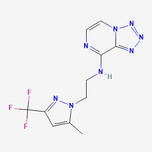 molecular formula C11H11F3N8 B7388296 N-[2-[5-methyl-3-(trifluoromethyl)pyrazol-1-yl]ethyl]tetrazolo[1,5-a]pyrazin-8-amine 