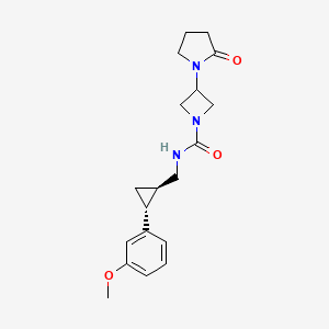 molecular formula C19H25N3O3 B7388412 N-[[(1R,2R)-2-(3-methoxyphenyl)cyclopropyl]methyl]-3-(2-oxopyrrolidin-1-yl)azetidine-1-carboxamide 