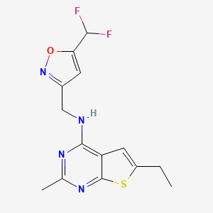 molecular formula C14H14F2N4OS B7388432 N-[[5-(difluoromethyl)-1,2-oxazol-3-yl]methyl]-6-ethyl-2-methylthieno[2,3-d]pyrimidin-4-amine 
