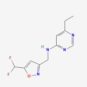 molecular formula C11H12F2N4O B7388458 N-[[5-(difluoromethyl)-1,2-oxazol-3-yl]methyl]-6-ethylpyrimidin-4-amine 